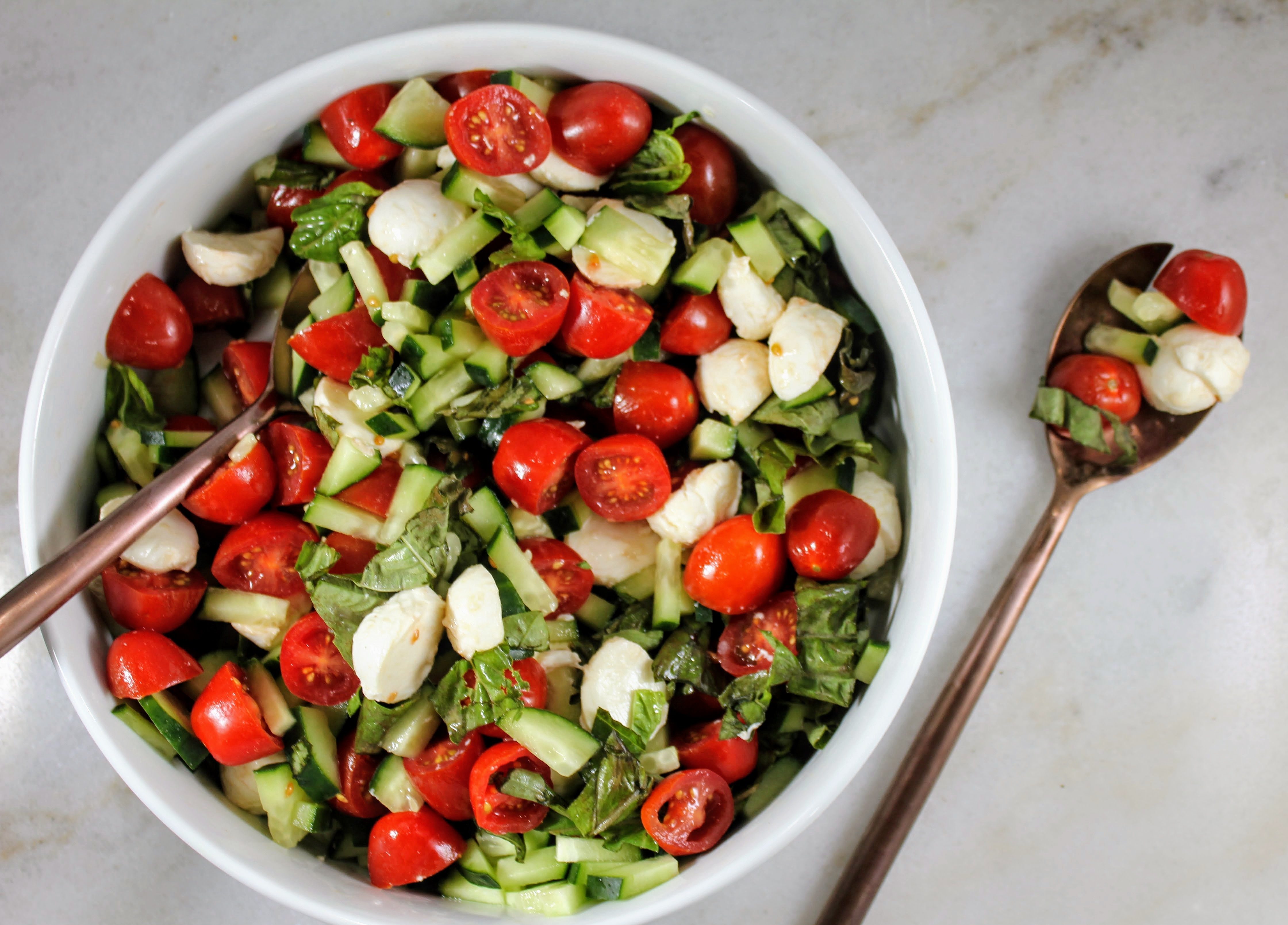 Tomato Cucumber Salad with Fresh Mozzarella — Pearls and Sneakers