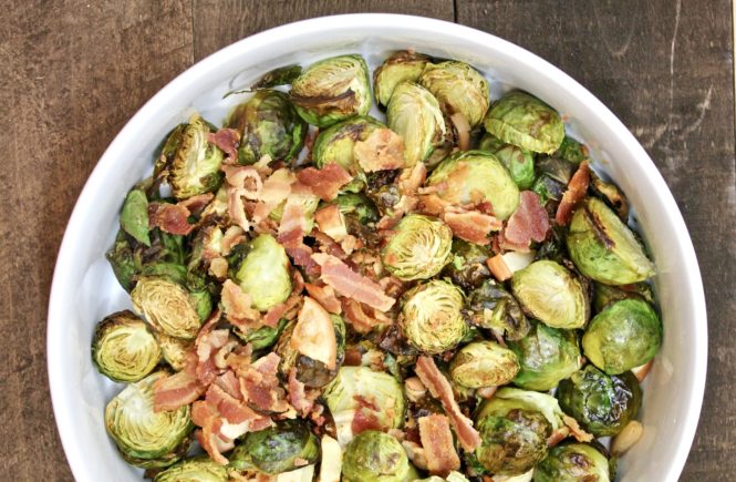 roasted brussels with apples and bacon